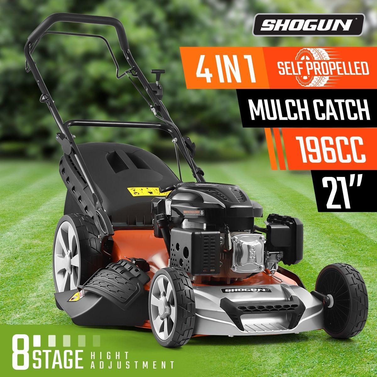 SHOGUN 4-In-1 Cordless Lawn Mower Self Propelled 21" 196cc 4 Stroke Petrol Lawnmower
