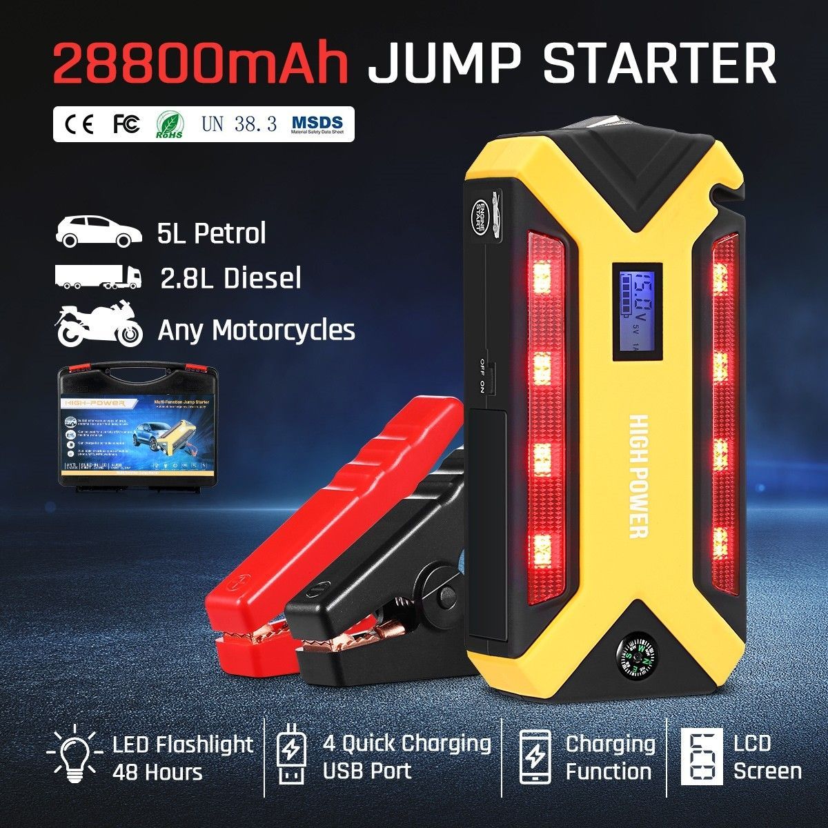New 700AMP 28800mAh Portable Jump Starter Car Jumper 12V Booster Battery Charger