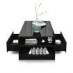 Modern Coffee Table 2 Drawer Storage Shelf Cabinet High Gloss Wood Furniture - Black