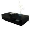 Modern Coffee Table Storage Drawer Shelf Cabinet High Gloss Wood Furniture - Black