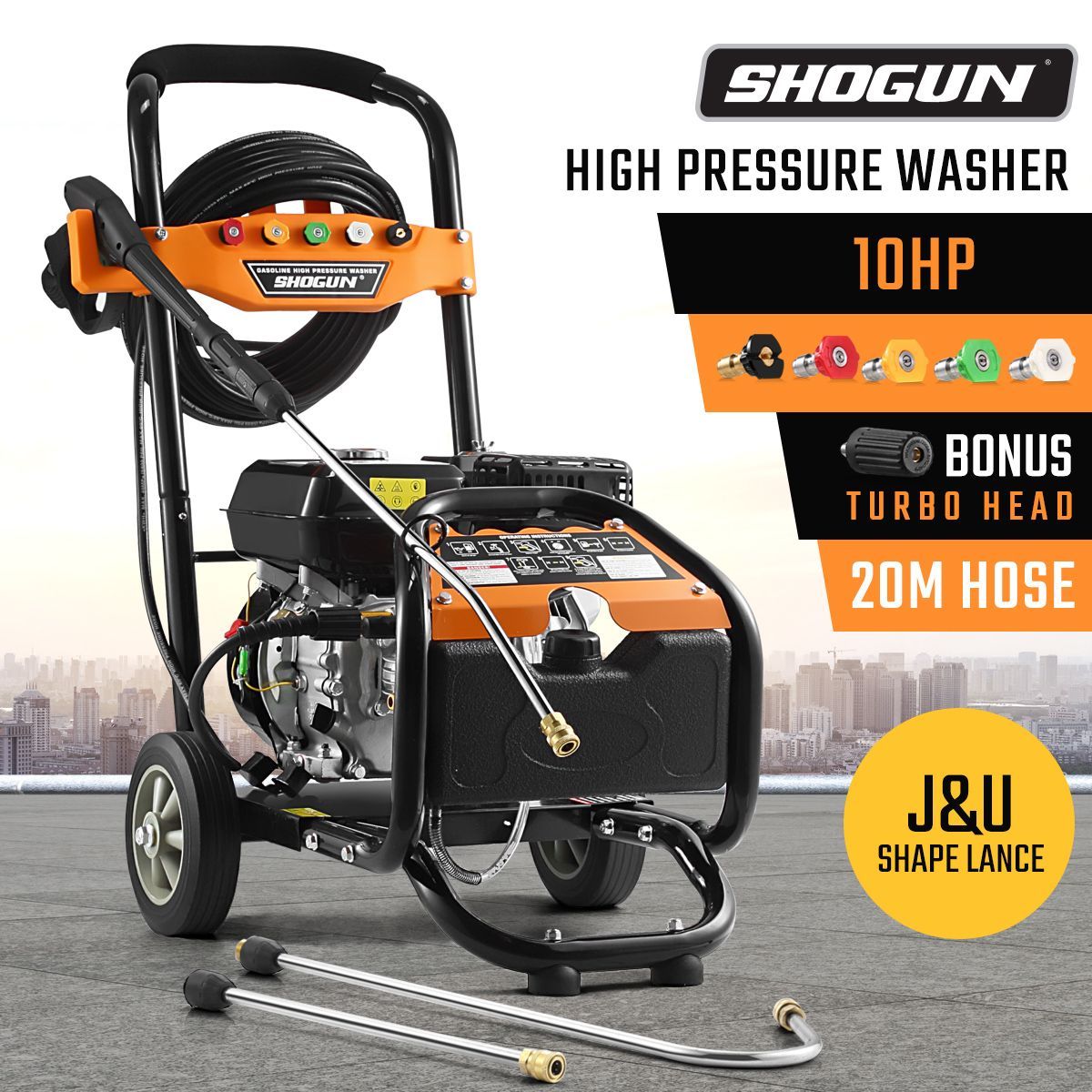 SHOGUN 10HP High Pressure Washer Petrol Water Gurney Cleaner W/ 20M Hose