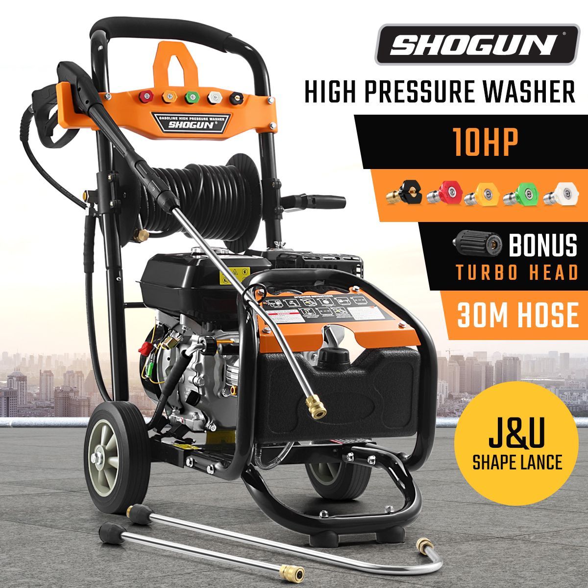 SHOGUN 10HP High Pressure Washer Petrol Water Gurney Cleaner W/ 30M Hose