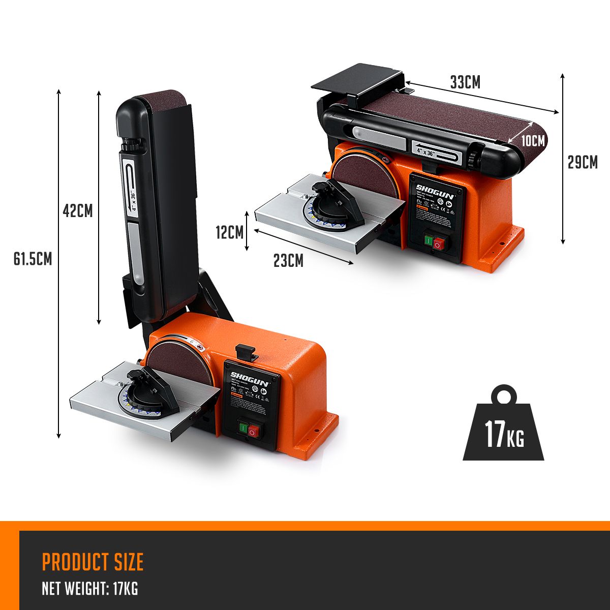 SHOGUN 500W Belt Disc Sander Power Tool Linisher Machine Grinder Bench Sanding 4x36 Belt 6 Disc