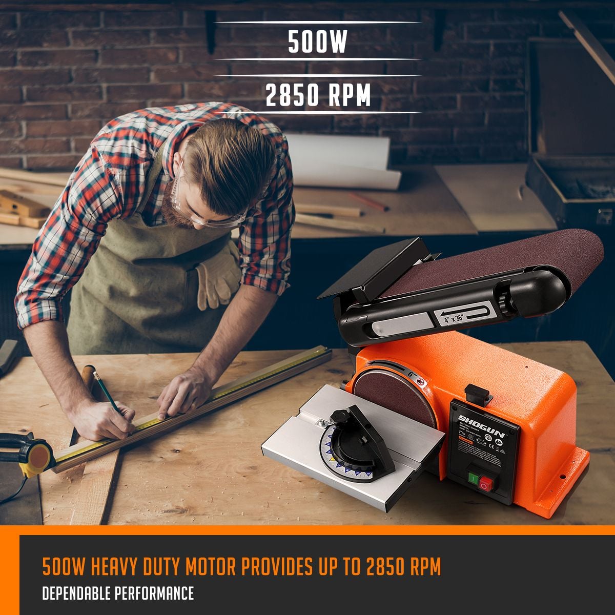 SHOGUN 500W Belt Disc Sander Power Tool Linisher Machine Grinder Bench Sanding 4x36 Belt 6 Disc