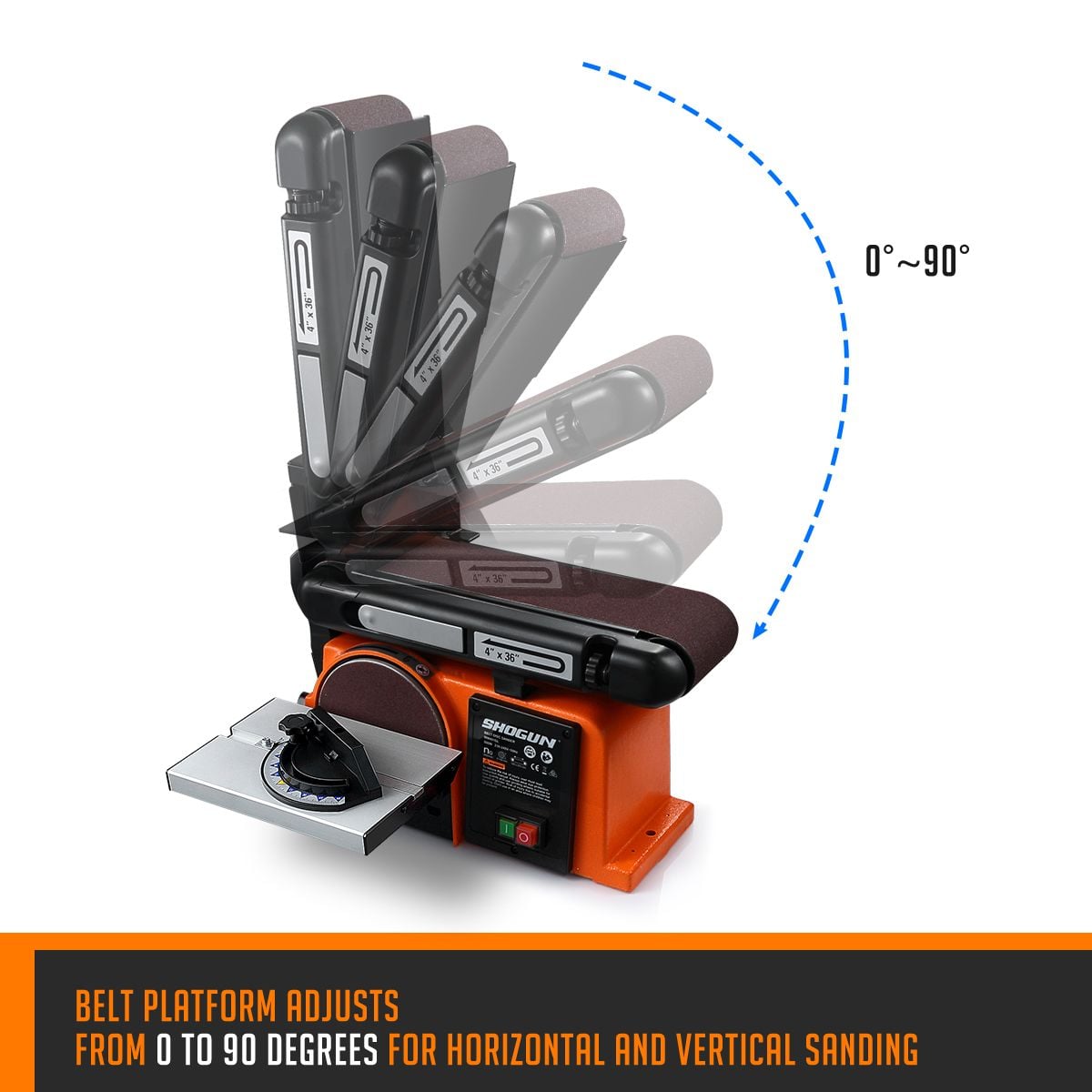 SHOGUN 500W Belt Disc Sander Power Tool Linisher Machine Grinder Bench Sanding 4x36 Belt 6 Disc