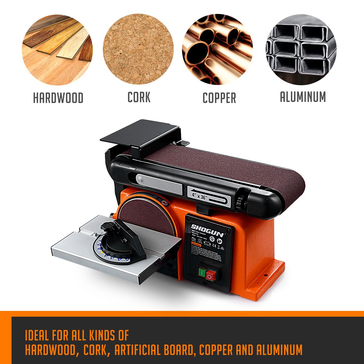 SHOGUN 500W Belt Disc Sander Power Tool Linisher Machine Grinder Bench Sanding 4x36 Belt 6 Disc