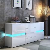 Modern Buffet Sideboard Cabinet High Gloss Storage Cupboard w/2 Doors & 4 Drawers White