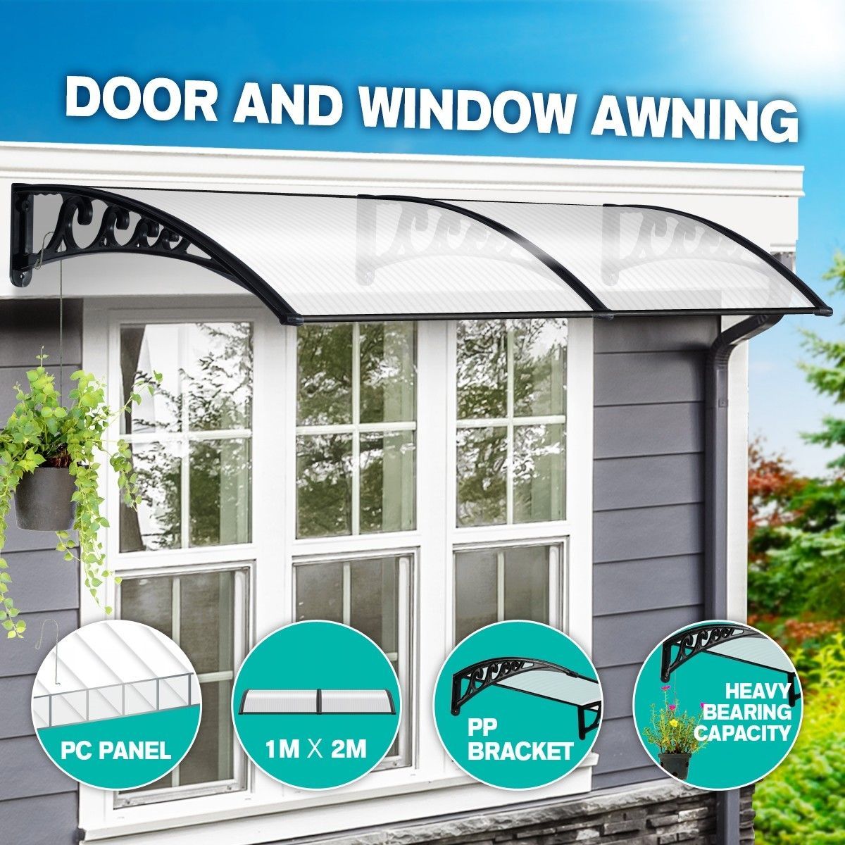 New 2M DIY Window Door Awning House Canopy Patio UV Rain Cover Sun Shade Outdoor