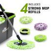 Spin Mop Bucket 360 Degree System Adjustable Handle With 4 Swivel Mops DR FUSSY