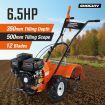 196CC Garden Tiller Cultivator 6.5HP 4 Stroke Petrol Rotary Hoe Tine Rototiller 500mm Width