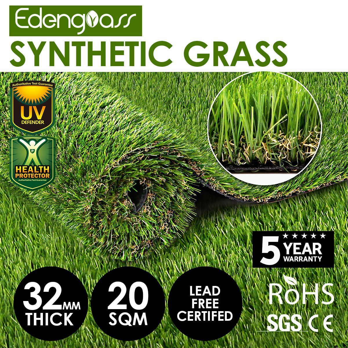 Edengrass 20SQM 30mm Artificial Grass Synthetic Turf Fake Lawn