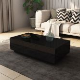 Modern 2 Drawer Coffee Table Cabinet Slide Top Storage High Gloss Wood Living Room Furniture - Black