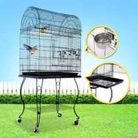 Large Stand-Alone Bird Cage on Wheels - Elegant Dome Top, Lacework Style Finish and Curve Legs Design