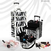 2 in 1 Deluxe Aluminium Makeup Cosmetic Portable Carry Case and Travel Trolley - Zebra Print