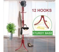 12 Hook Tree Style Coat Hat Bag Clothes Rack-Wine Red