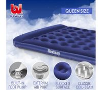 Bestway Queen Inflatable Mattress Foot Pump Built-in Pillow Air Bed