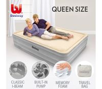 Bestway Queen Memory Foam Mattress Bed Electric Air Pump