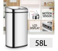 58L Silver Chrome Sensor Operated Touch Less Dust Bin