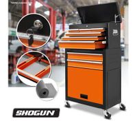 8 Drawers Storage Tool Chest with Castor Trolley Roller - Black and Orange