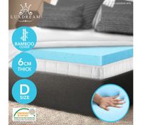 Double Cool Gel Memory Foam Mattress Topper 6 CM Visco Elastic Underlay Cover