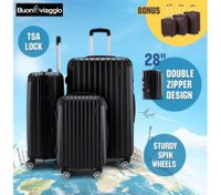 3Pc Luggage Suitcase set-Black With 3X Covers & TSA Lock