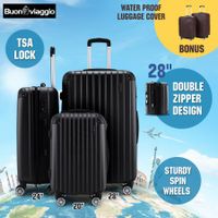 3Pc Luggage Suitcase set-Black With 2X Covers & TSA Lock