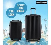 2Pc Hard Shell Luggage Suitcase Set-Black With TSA Lock