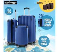 3Pc Luggage Suitcase set-Blue With 3X Covers & TSA Lock