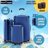 3Pc Luggage Suitcase set-Blue With 2X Covers & TSA Lock