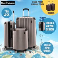 3Pc Luggage Suitcase set-Champagne With 2X Covers & TSA Lock