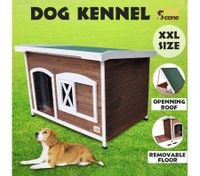XXL Flat Roof Wooden Dog House Kennel