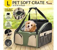 Portable Foldable Soft Covered Dog Crate-Large-Army Green/Beige
