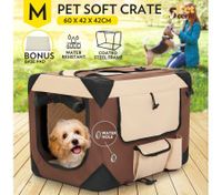 Dog Crate Soft Cat Carrier Portable Pet Travel Cage Foldable Kennel Medium Brown