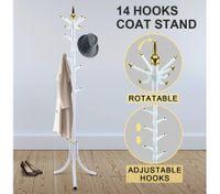 14 Hooks Tree Style Metal Coat Rack for Hats, Bags, Clothes - White