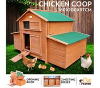 Wooden Chicken Coop Rabbit Hutch Guinea Pig Ferret Cage Hen House With 2 Nesting Box