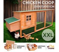 2.5M Wooden Chicken Coop Rabbit Hutch Guinea Pig Ferret Cage Hen House 2 Storey Run With Nesting Box