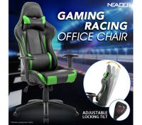 Black and Green Height Adjustable PU Leather Computer Office Chair with Armrest