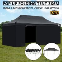OGL 3x6M Pop Up Outdoor Folding Marquee Gazebo Party Tent Black
