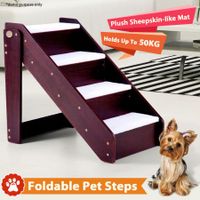 Pet Stairs Dog Cat Ladder Folding Puppy Ramp for Bed Car Couch 4 Steps and Plush Mat