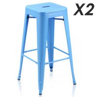 Set of 2 Tall Metal Bar Stools-blue