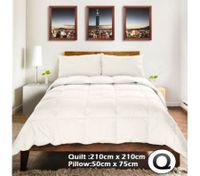 50% Duck Down/ 50% Duck Feather Quilt Duvet & 5% Duck Down Pillow Set Queen Size