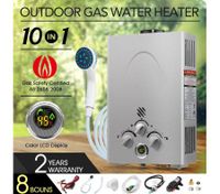 10 IN 1 Outdoor Portable Gas Water Heater System for Shower - Silver
