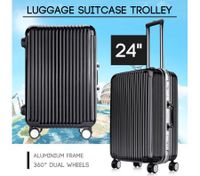 24" Black Lightweight Hard Case Aluminum Luggage Suitcase with Wheels