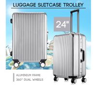 24" Silver Lightweight Hard Case Aluminum Luggage Suitcase Trolley Carry On Bag