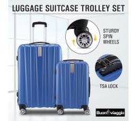 2Pc Hard Shell Luggage Suitcase Set-Blue With TSA Lock Lightweight