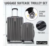 2Pc Hard Shell Luggage Suitcase Set-Grey With TSA Lock Lightweight