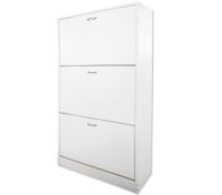 Wooden Shoe Storage Cabinet - 3 Racks, White