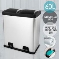 Modern 60L Dual Compartment Stainless Steel Garbage Bin