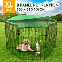 Dog Playpen Fence Pet Enclosure Cat Doggy Puppy Exercise Cage Green Fabric Cover 63x107CM/Panel 42" 8 Panels