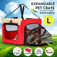 Expandable Pet Carrier Foldable Dog Cage Steel Frame Cat Crate with Mat - Red & Beige L Size